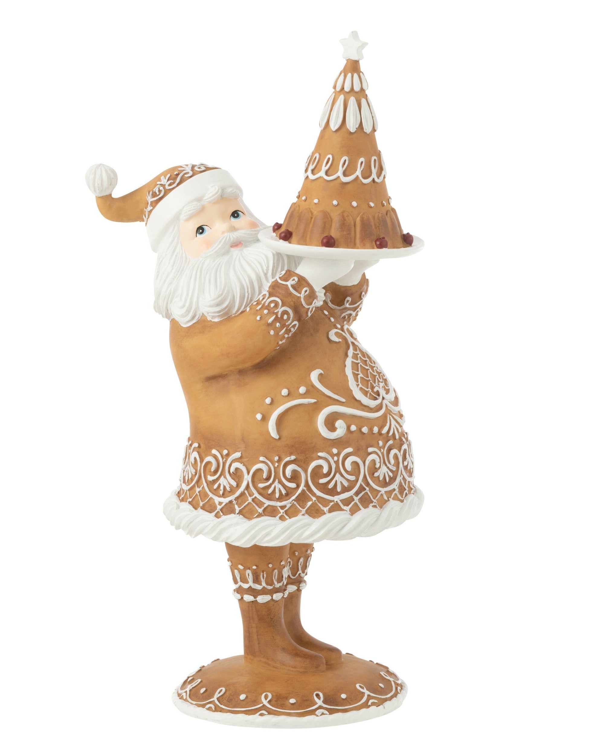 Set of gingerbread Clauses polyresin Santa char - white brown in 2 and