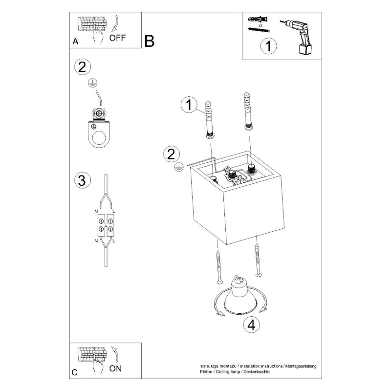 Plafondlamp QUAD 1 zwart