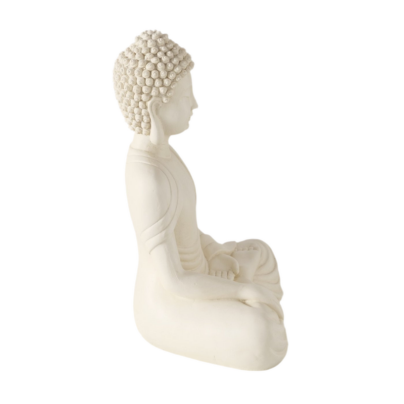 Buddha Figur Serenity in Cremeweiß 30 cm Handgearbeitet