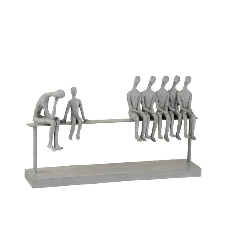 Skulptur Sitzende Gemeinschaft auf der Bank – Graue Figuren