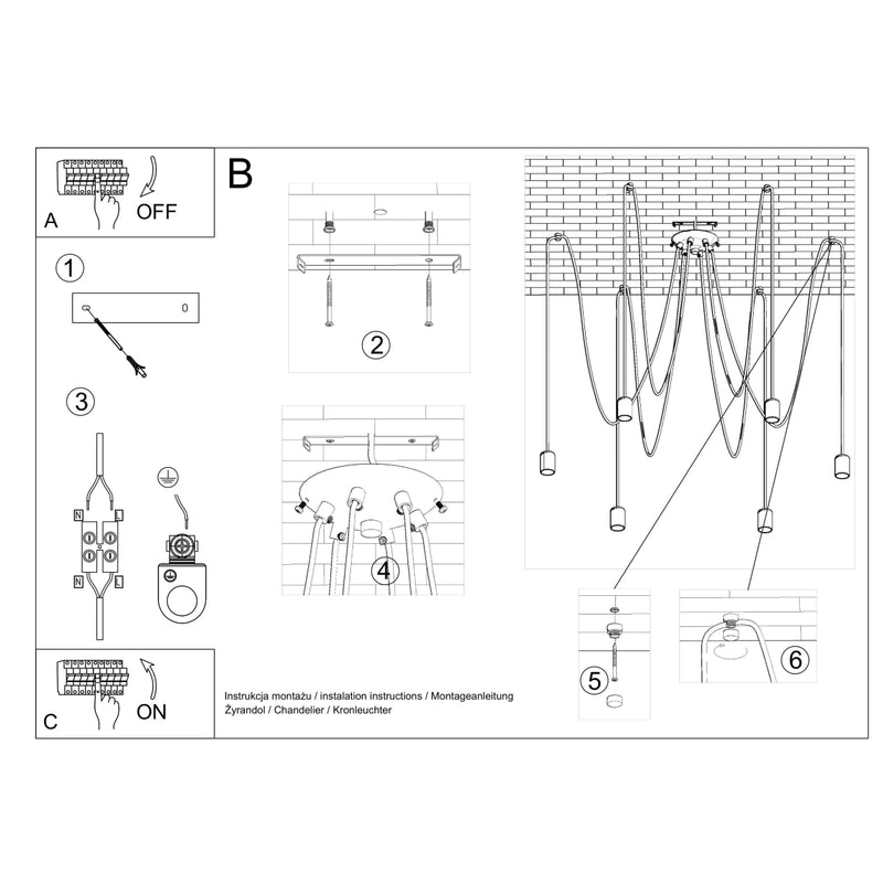 Kroonluchter EDISON 5 zwart