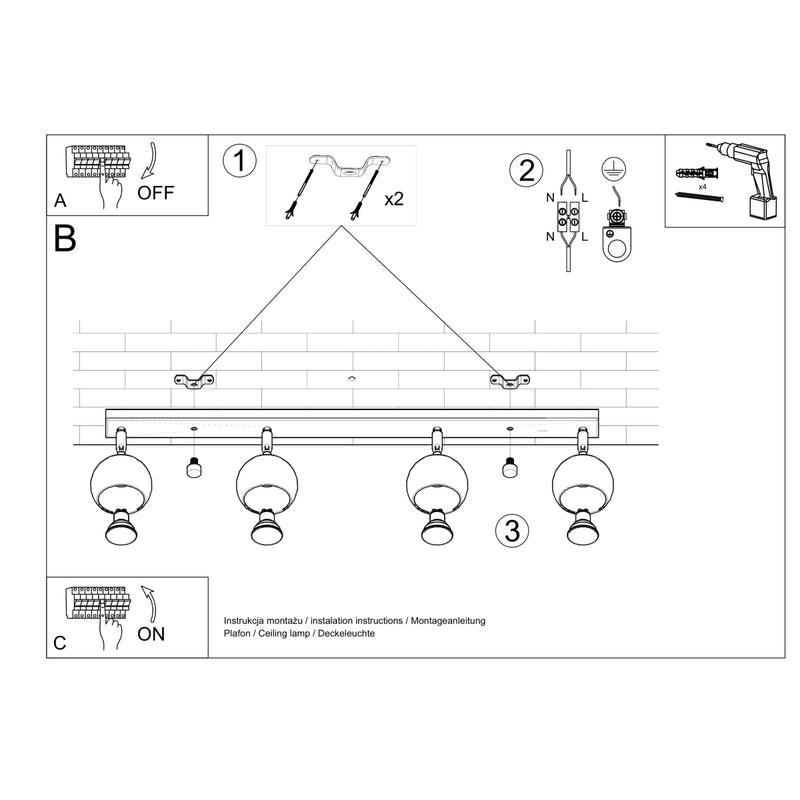 Plafondlamp OCULARE 4L zwart