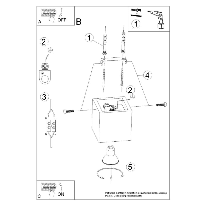 QUAD betonnen plafondlamp