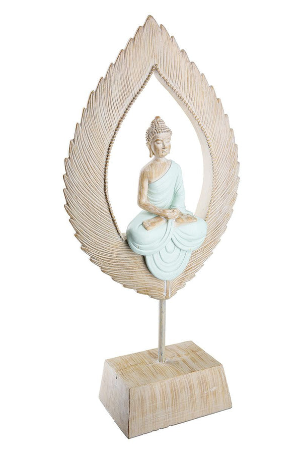 Set of 2 meditation sculptures "Meditation" with Buddha motif in feather shape