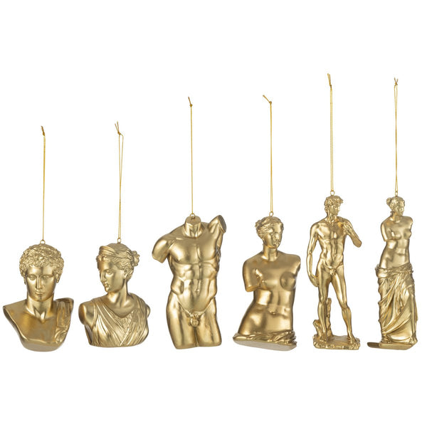 Christmas Tree Decoration Roman Statues Gold Set of 6