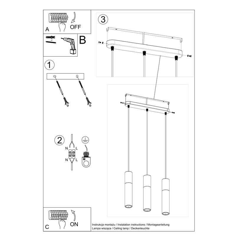 PABLO 3 hanging light white