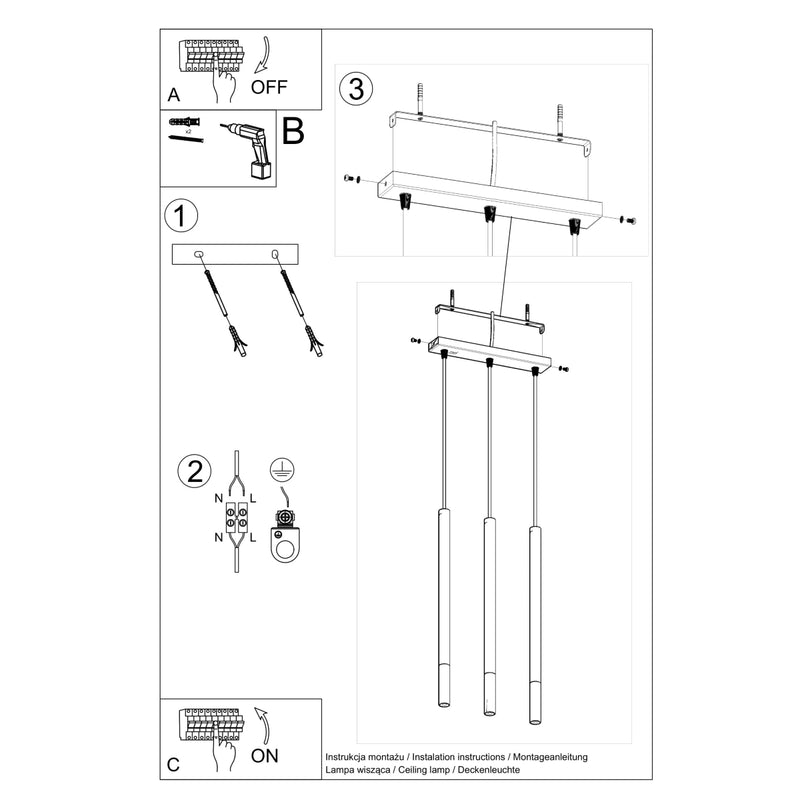 MOZAICA 3L hanglamp zwart/chroom