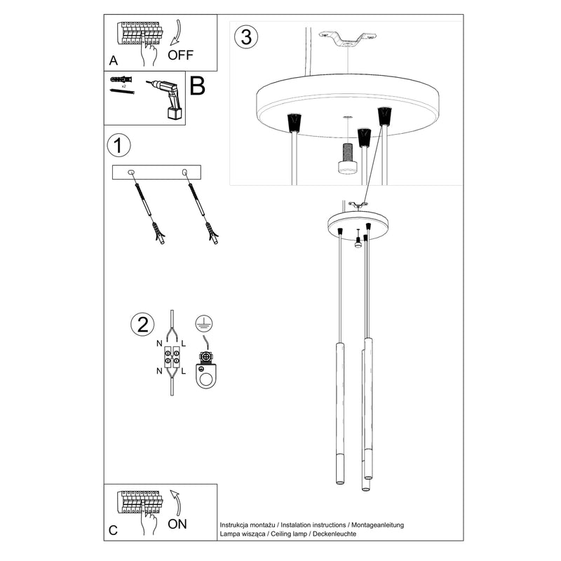 MOZAICA 3P hanging light black/chrome