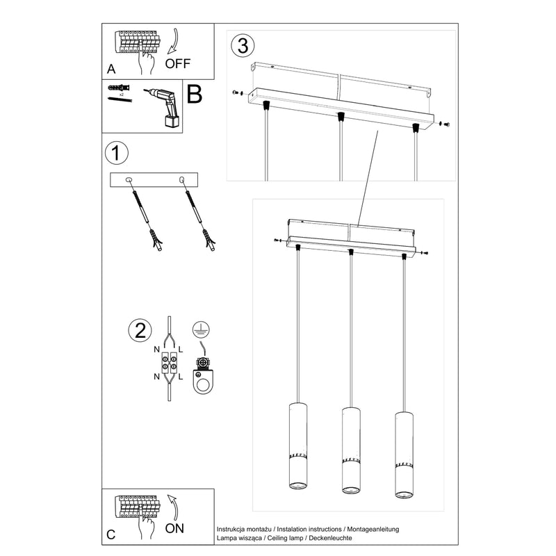 LOOPEZ 3L hanglamp zwart/chroom