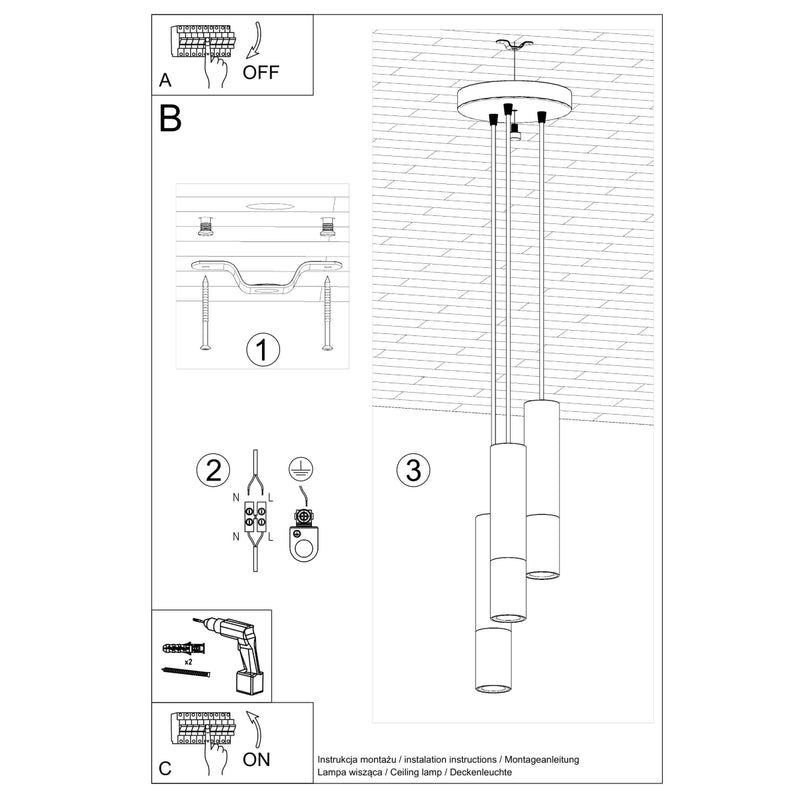 LOOPEZ 3P hanglamp zwart/chroom