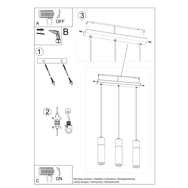 ZANE 3 hanglamp lichtgrijs