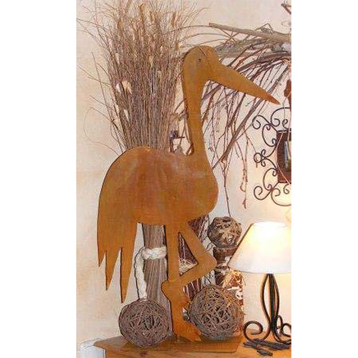 Deko Edelrost Storch | 80 cm | auf Bodenplatte | Vintage Garten Figur