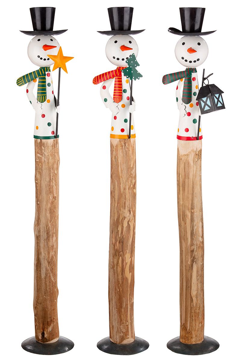 3er Set XXL Holzschneemann 'Egon' - Ein farbenfrohes Winterwunder!