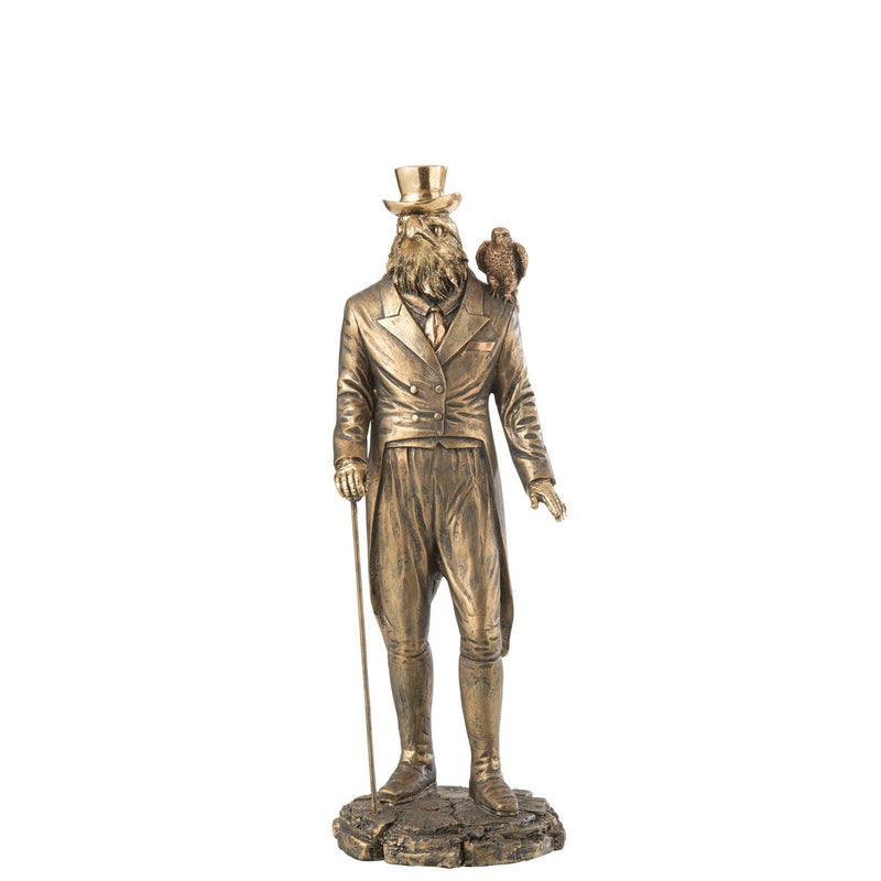 Decorative sculpture man with bird – antique gold, 37.5 cm height