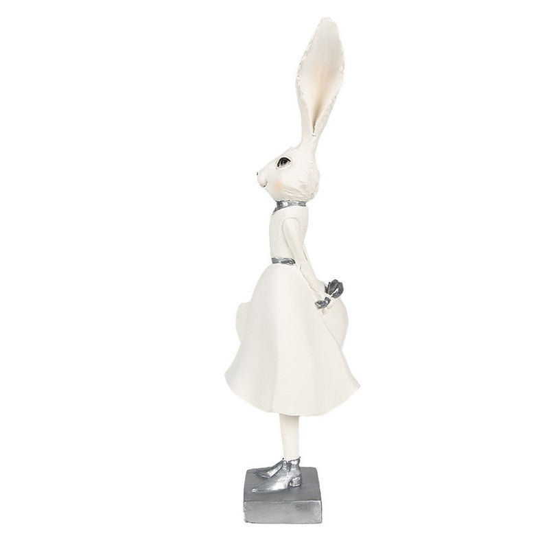 Dekorationsstatue Hase weiß silberfarben 13x11x37 cm