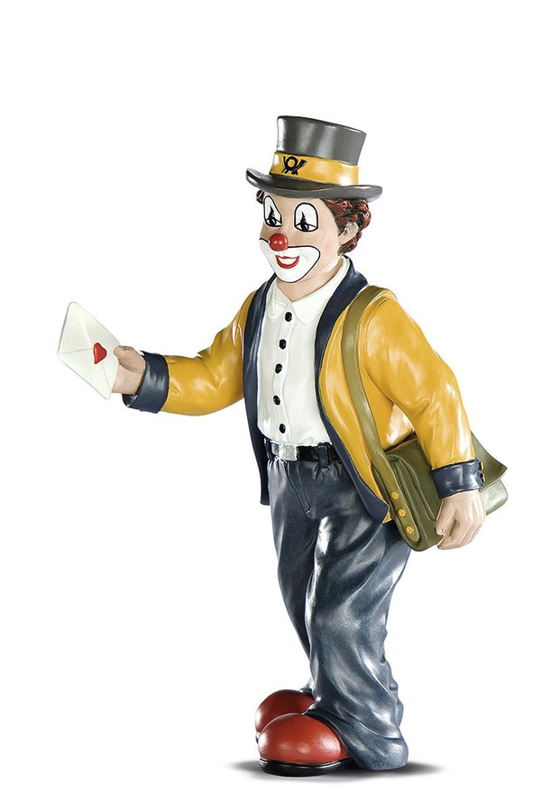 Handgefertigte Gilde Clown Figur 'Die gute Nachricht' aus Kunstharz, 16 cm Postboote
