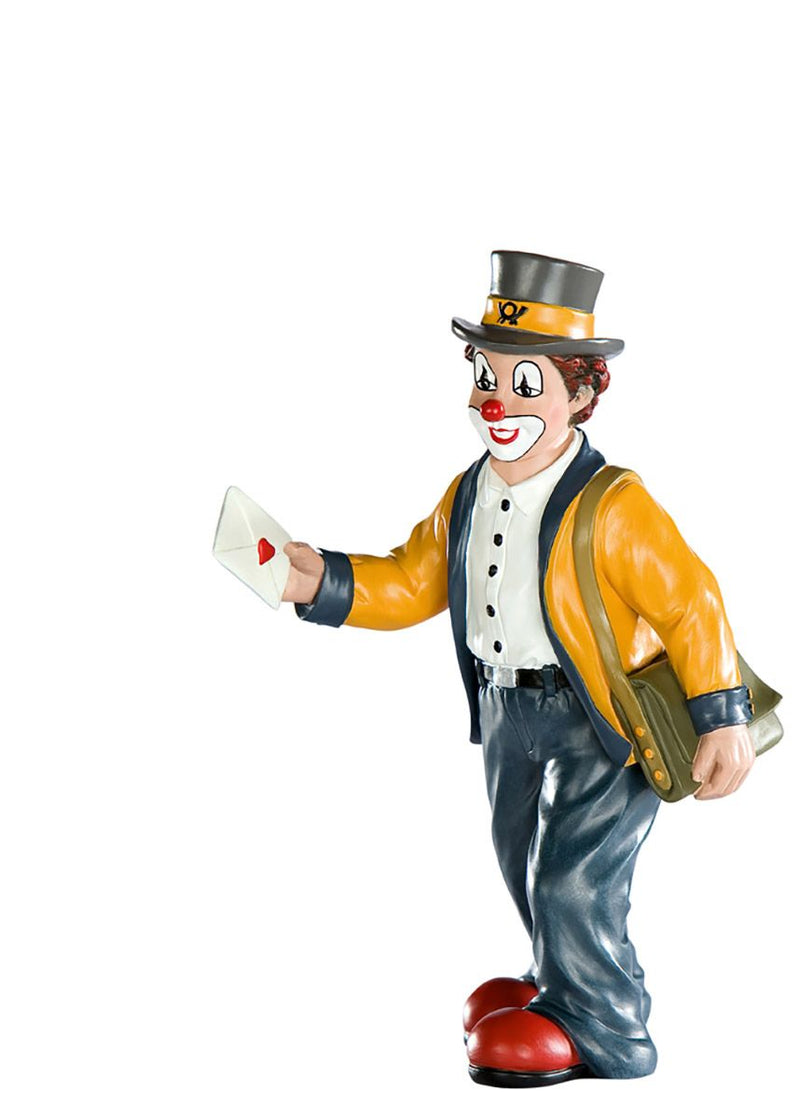 Handgefertigte Gilde Clown Figur 'Die gute Nachricht' aus Kunstharz, 16 cm Postboote