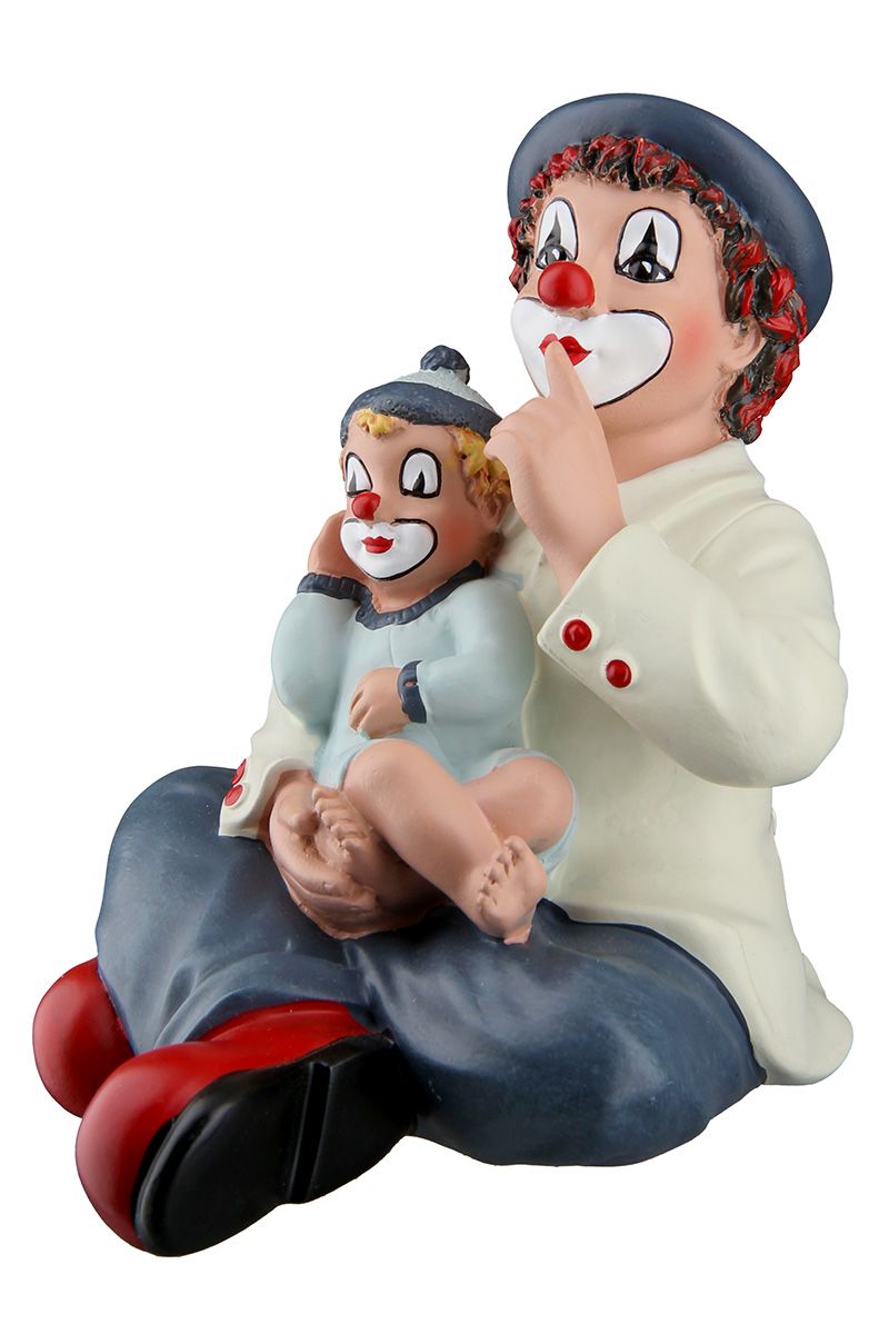 Handgefertigte Gilde Clown Figur 'Silentium', mit Kind, Kunstharz, 9 cm