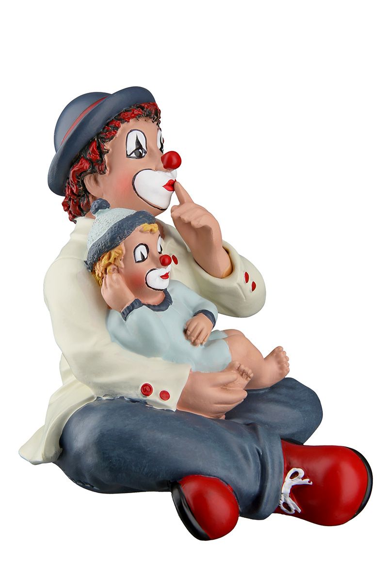 Handgefertigte Gilde Clown Figur 'Silentium', mit Kind, Kunstharz, 9 cm