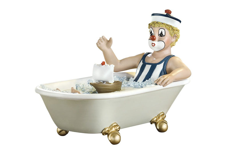 Handgefertigte Gilde Clown Figur 'Auf großer Fahrt', in der Badewanne, Kunstharz, 10 cm