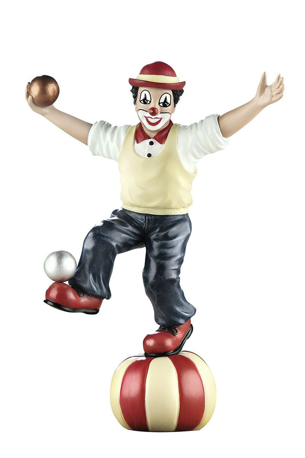 Handgefertigte Gilde Clown Figur 'Der Akrobat', auf Ball balancierend, Kunstharz, 18 cm