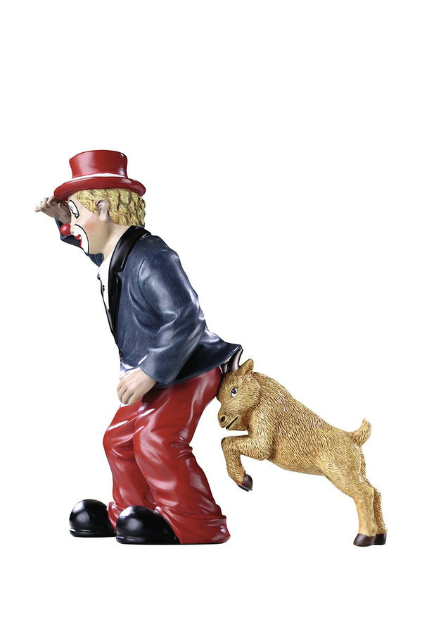 Handgefertigte Gilde Clown Figur 'Der Hinterhalt', mit Hund, Kunstharz, 14 cm
