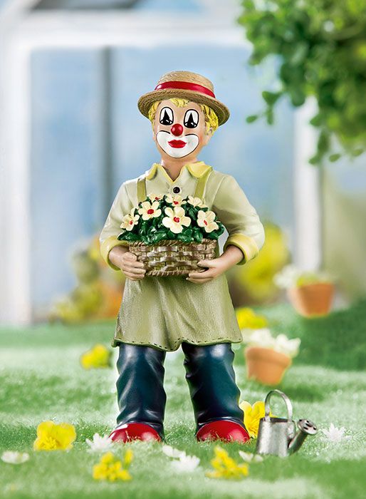 Farbenfroher Kunstharz-Clown "Der Blumenkorb" mit Blumendesign