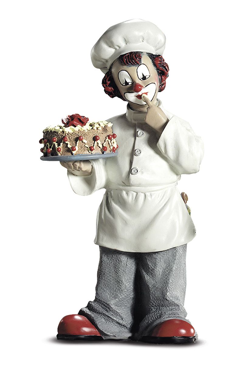 Verspielter Kunstharz-Clown "Das Schleckermaul" mit Kuchendetail