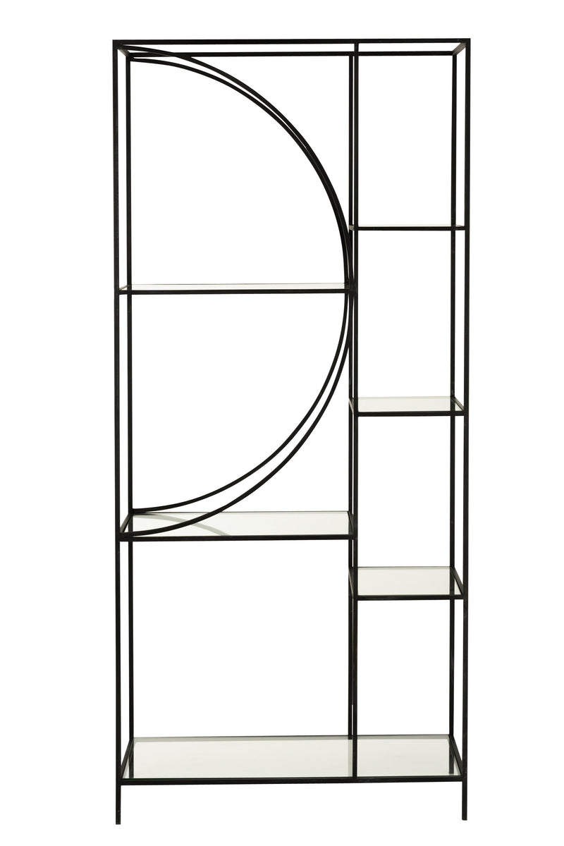 Elegantes 2-teiliges Regal Mixon im Kreisdesign aus Metall und Glas in Schwarz