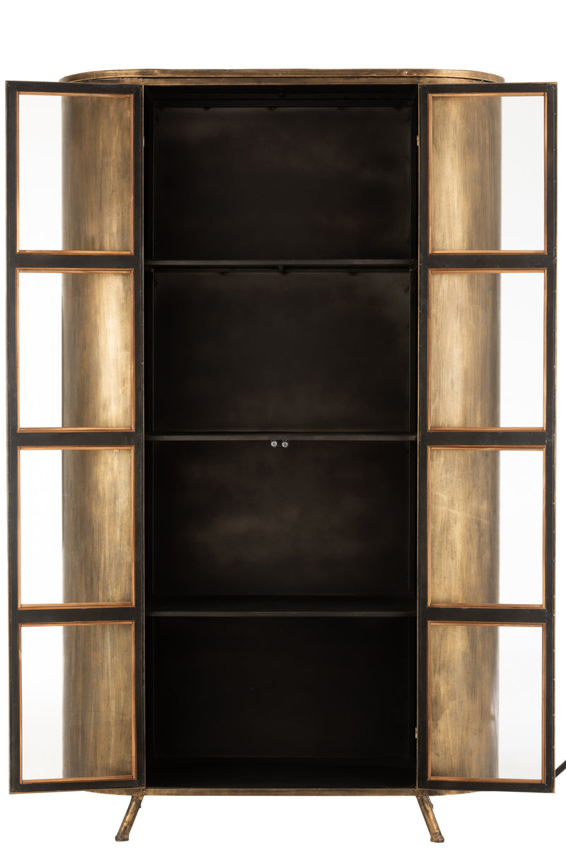 Metal cabinet on feet 2 doors glass antique gold - elegance meets functionality