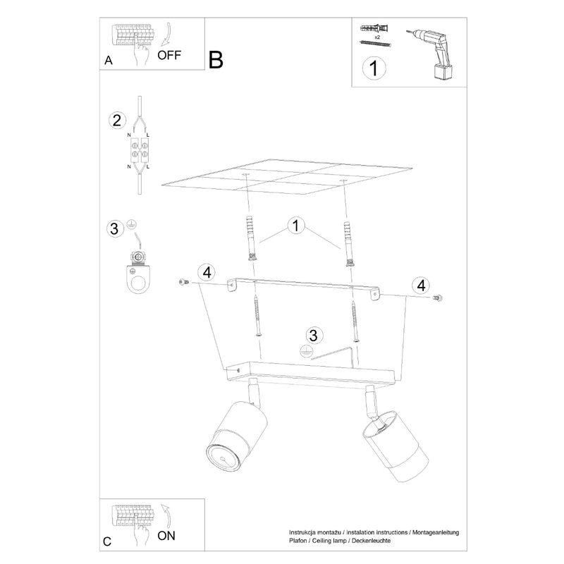 NERO 2 plafondlamp zwart/chroom