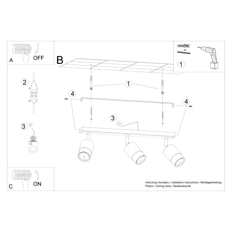 NERO 3 plafondlamp zwart/chroom