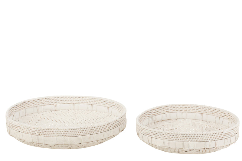 Prachtige set van 2 ronde rotan schalen in wit, perfect voor stijlvolle decoratie en opslag