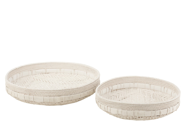 Exquisite set of 2 round rattan bowls in white Perfect for stylish decoration and storage