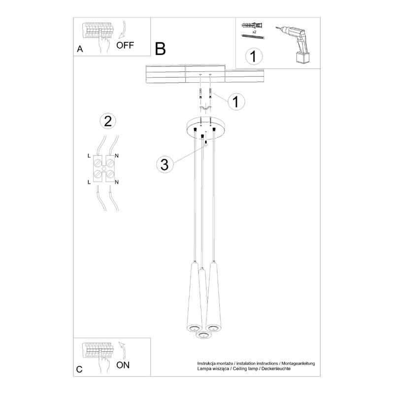 Hanging light SULA 3P natural wood