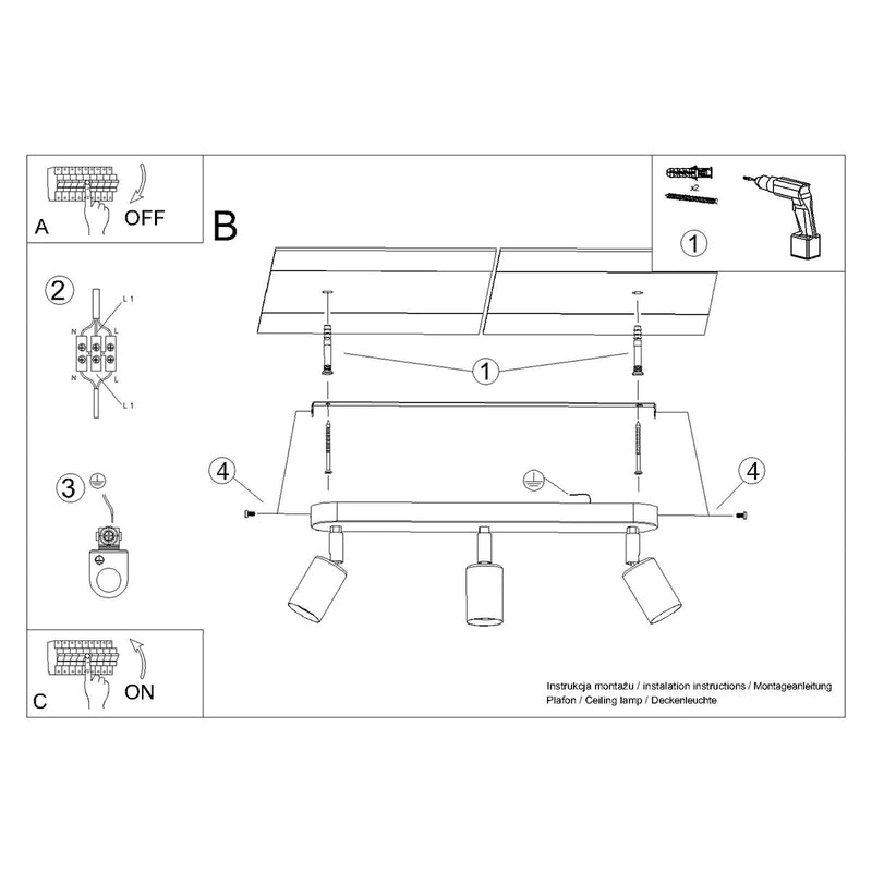 FORNES 3 ceiling light black