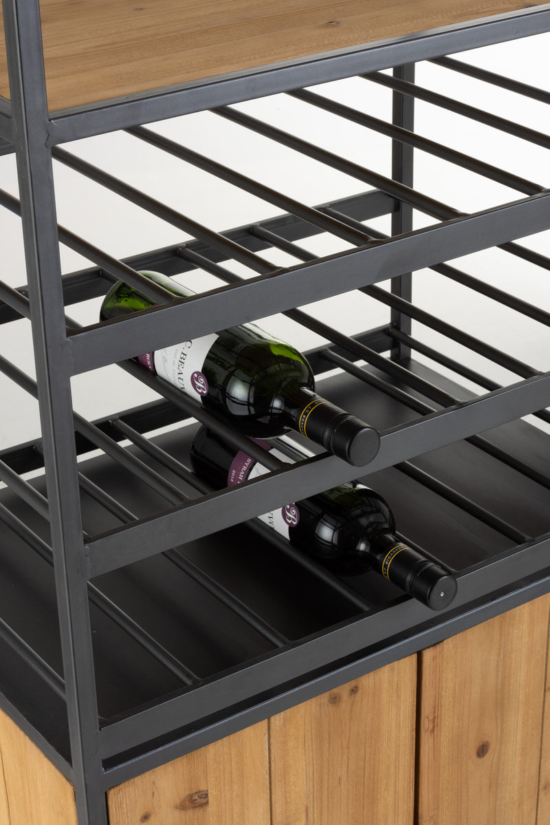 Paradijs voor wijnliefhebbers: elegante kast- en plankcombinatie van metaal en hout - speciaal voor wijnflessen en glazen