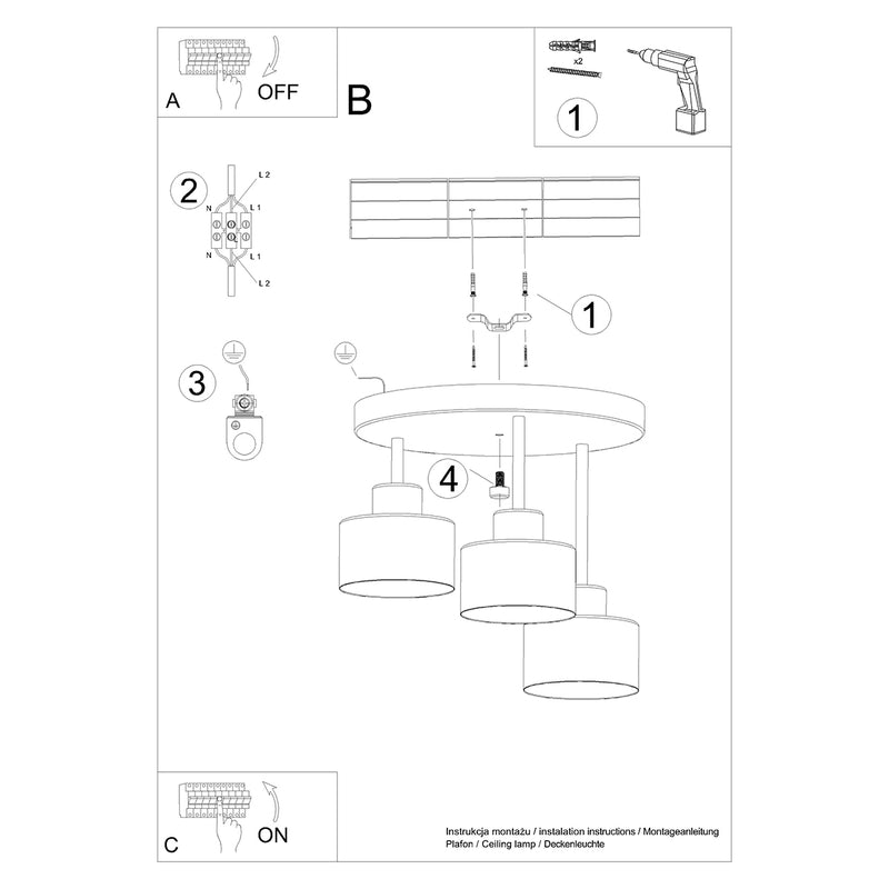 SAVAR 3 plafondlamp zwart