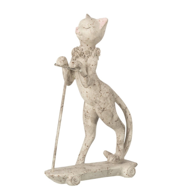 Gray Poly Cat on a Scooter - A charming decorative element that will bring a smile to your face