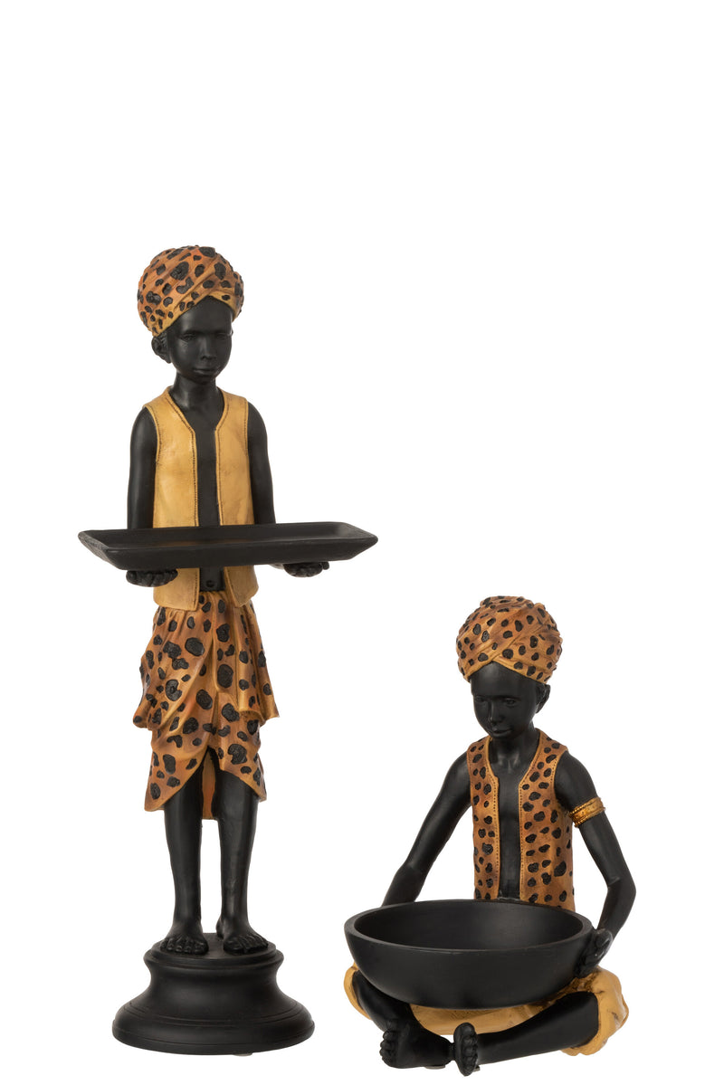 Boy Figure with Tray - Black and Brown