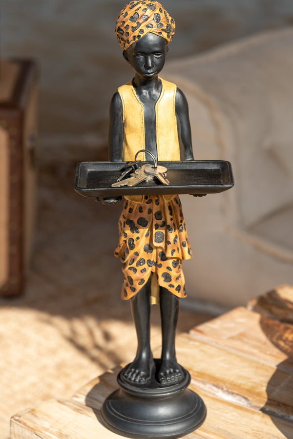 Boy Figure with Tray - Black and Brown