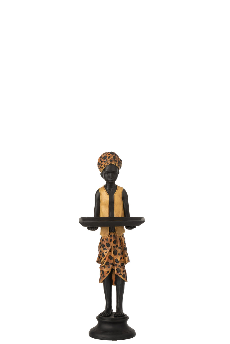 Boy Figure with Tray - Black and Brown