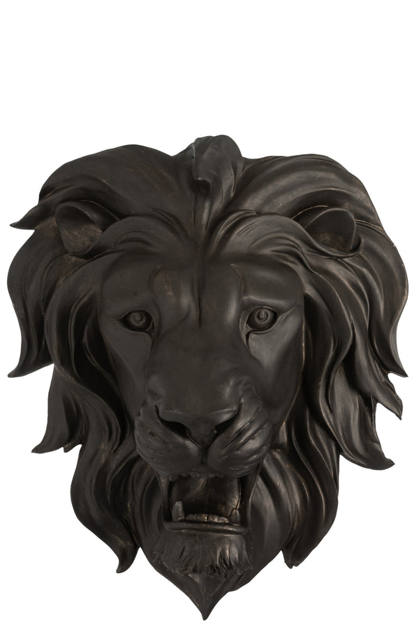 Exquisite Black Polyresin Lion Head Wall Decor - A touch of elegance and strength