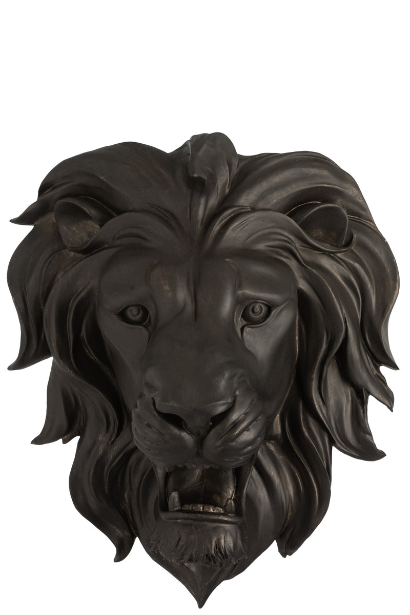 Exquisite Black Polyresin Lion Head Wall Decor - Een vleugje elegantie en kracht