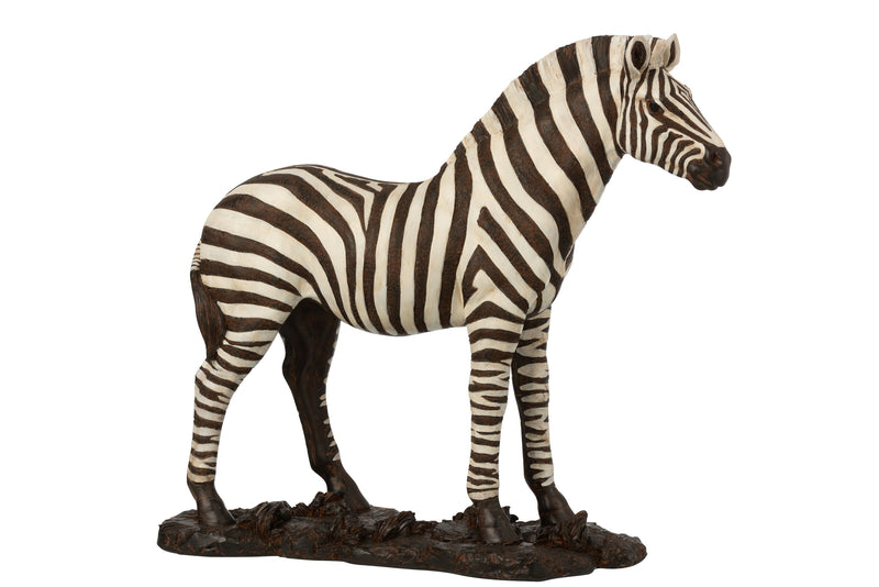 Large Zebra Sculpture – Polyresin, White/Black, 65 cm length