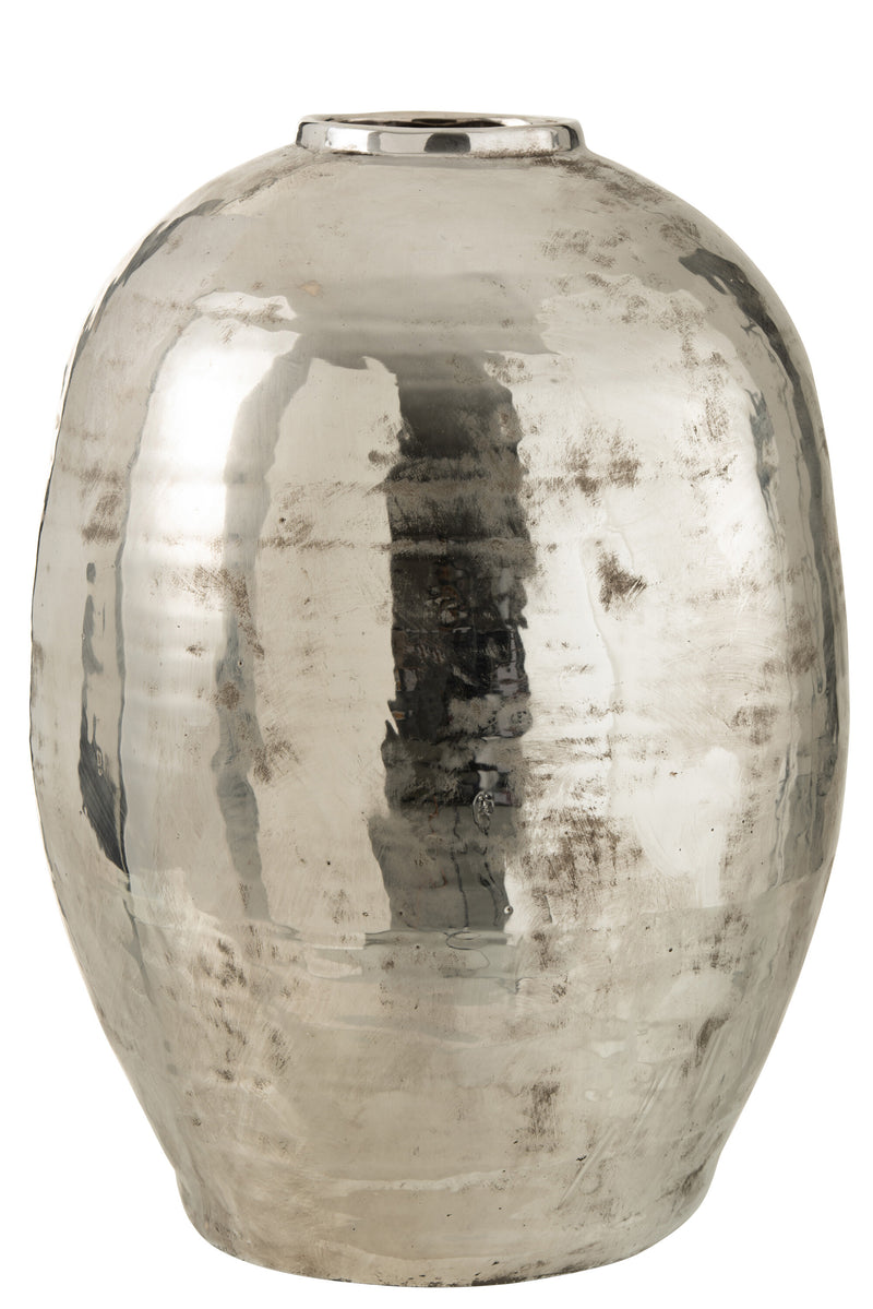 Moderne XL ronde Arya zilveren vaas van metaal - een hoogtepunt voor je huis