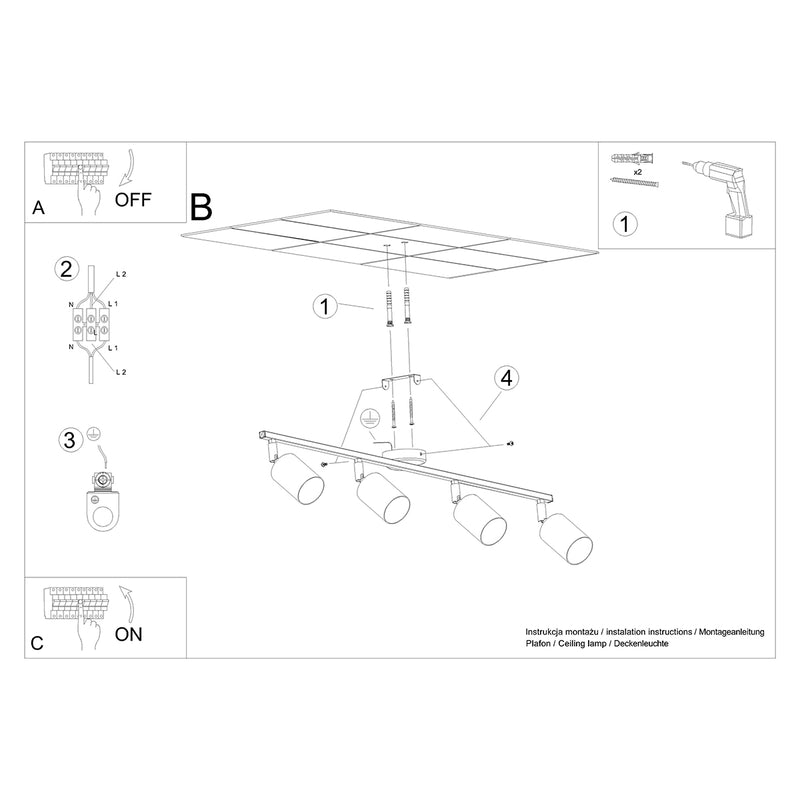 Plafondlamp LEMMI 4L zwart