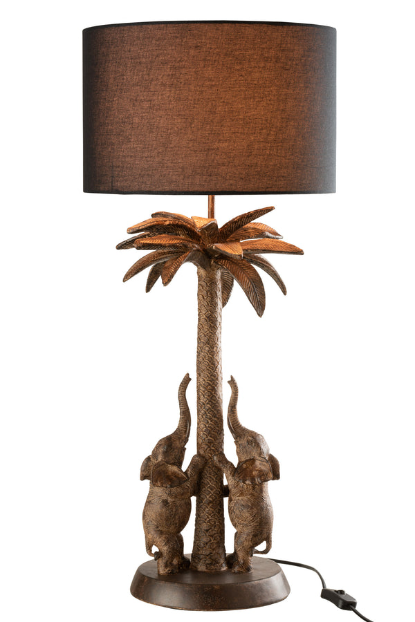 Safari Serengeti Premium Table Lamp with Palm Tree &amp; Elephants - Brown