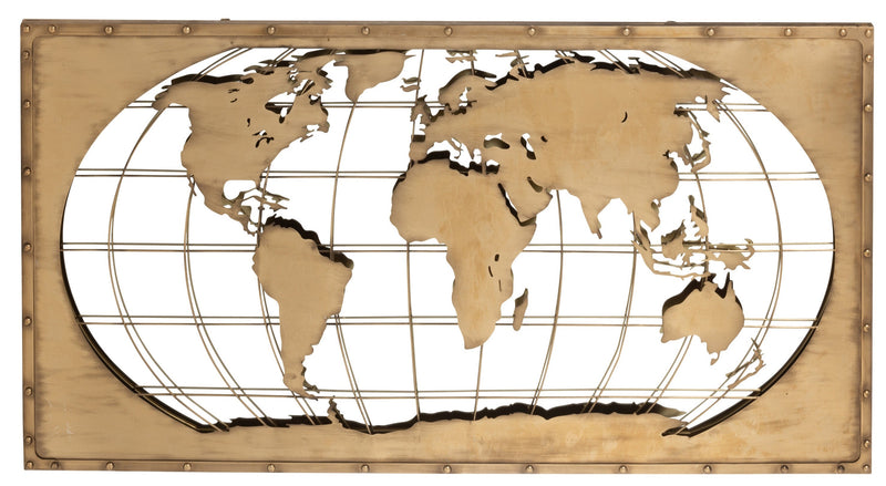 Luxurious Mirror and Metal World Map in Bronze Khaki - Handcrafted one-of-a-kind for stylish interiors
