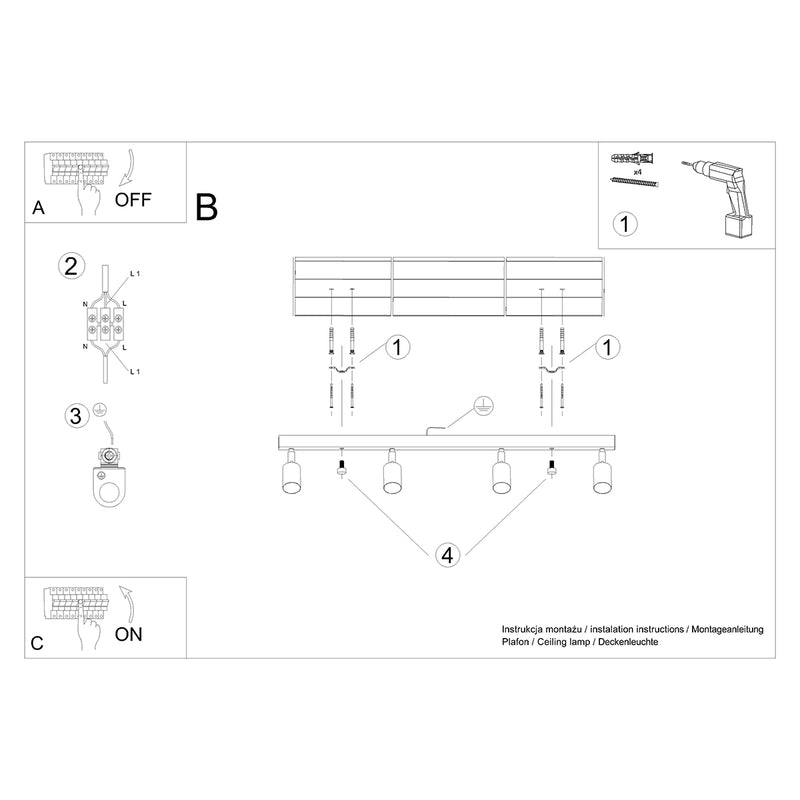 VERDO 4 plafondlamp zwart